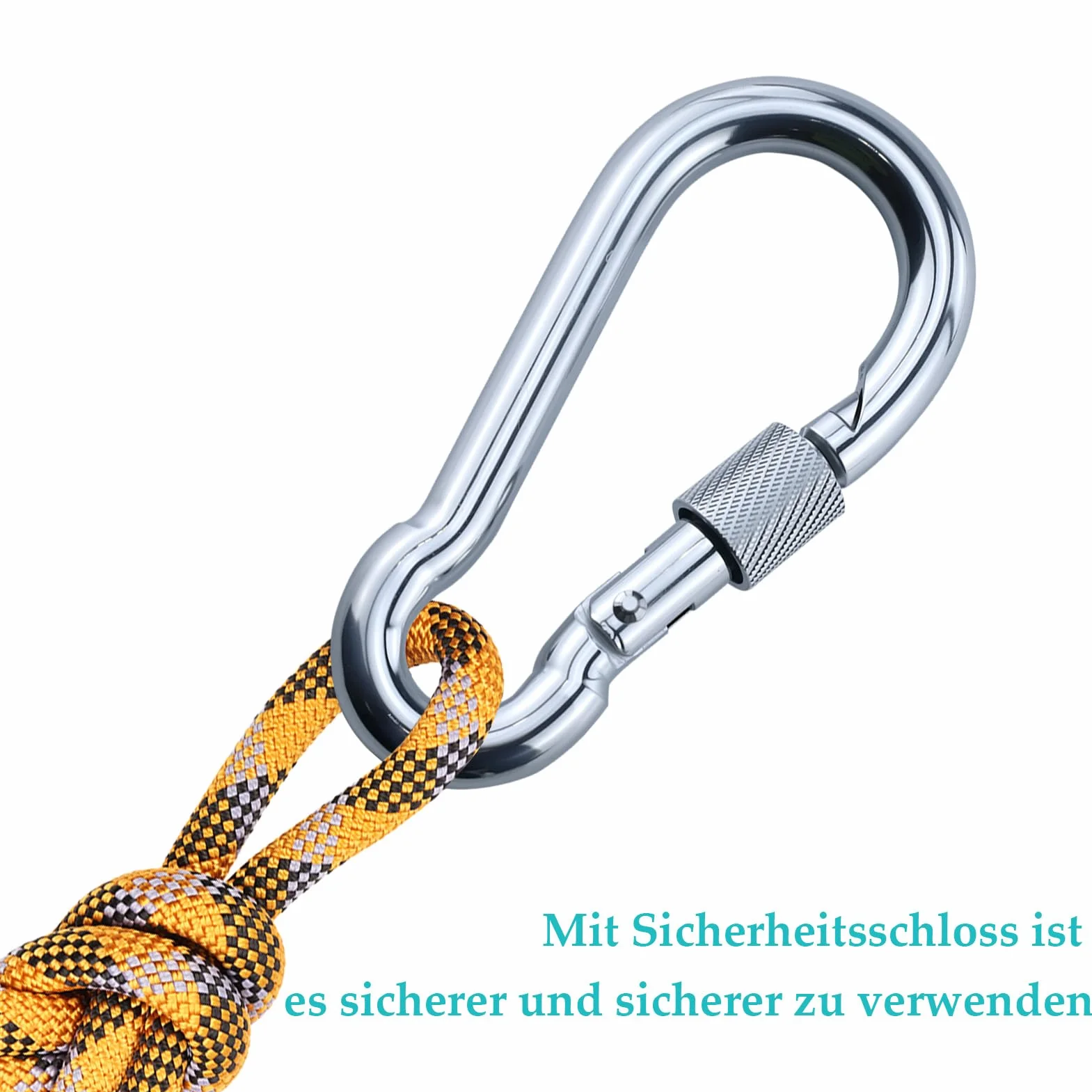 3 Pezzi M8 Moschettone Con Bloccaggio,Moschettone Con Chiusura a Vite,Moschettone molla zincato Alta Qualità,Argento moschettoni antiruggine,per amache, campeggio, pesca