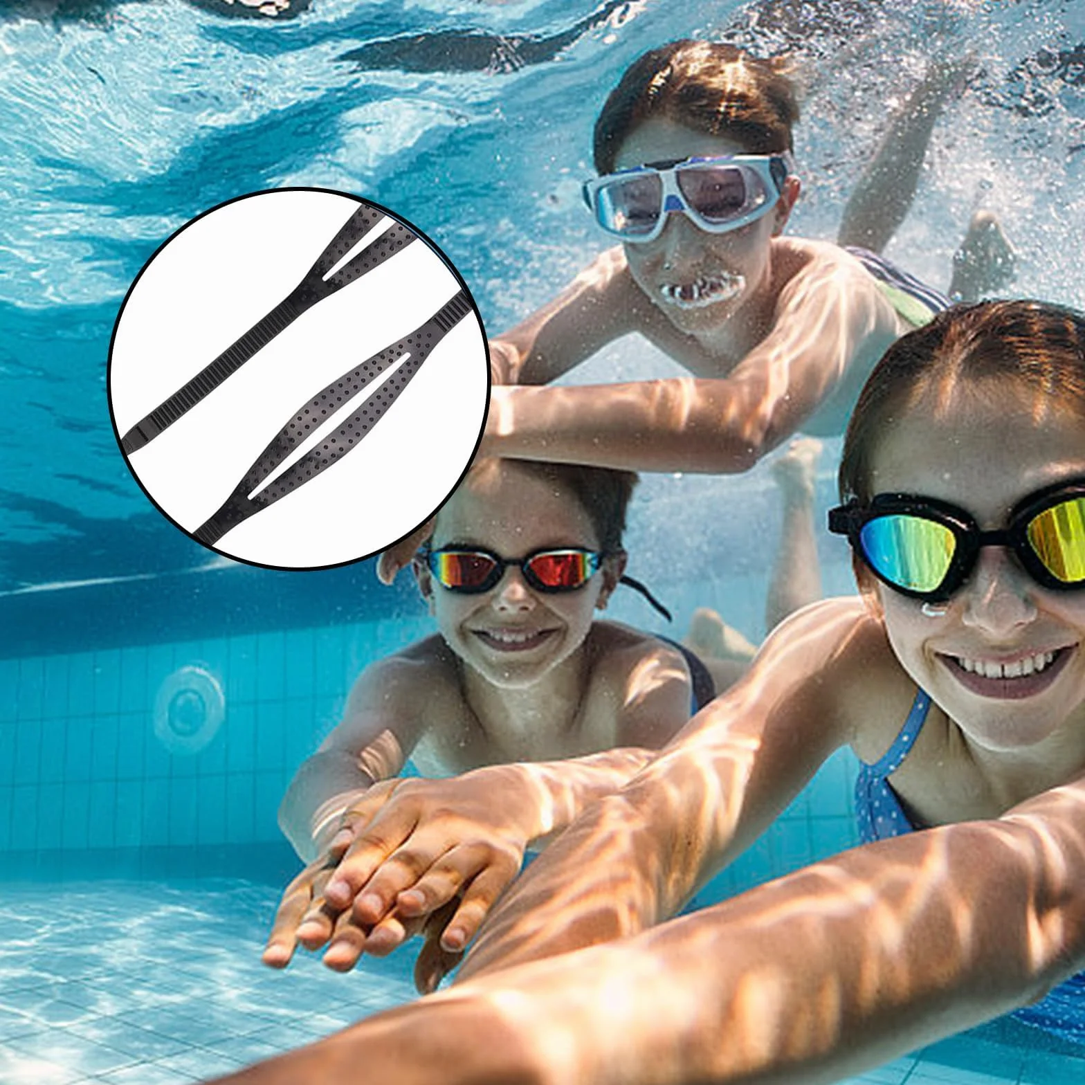 Silicon Mask Strap 4 Pezzi, Silicone Spesso, Nero/Trasparente Cinturino per Maschera Subacquea, Snorkeling Cinturino Maschera Silicone, con Fibbia Regolabile, per Immersioni e Nuoto