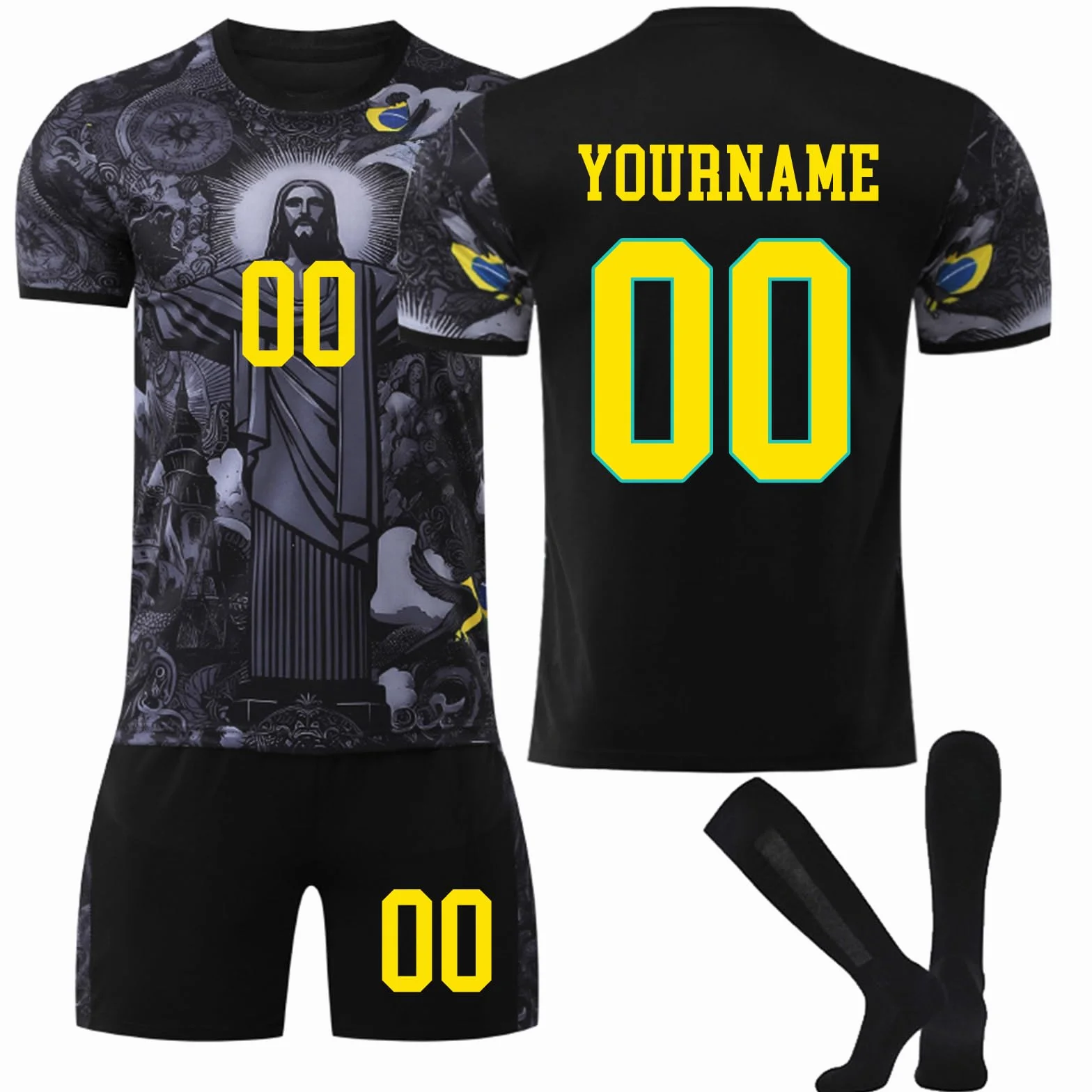 Generico Brasile Gesù Maglia da Calcio Personalizzata con Nome/Numero per Bambino Adulto