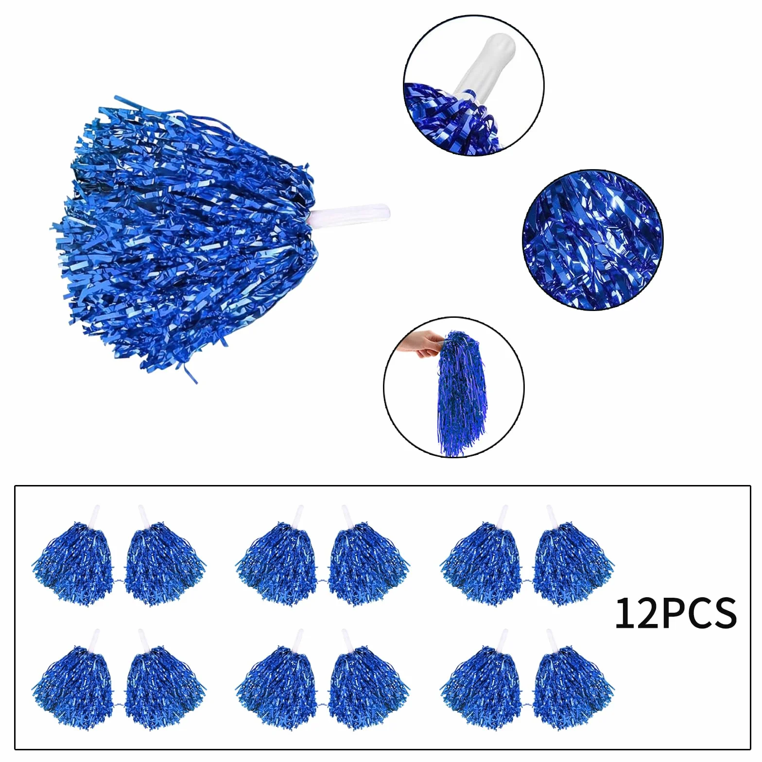 Cheerleading Pom Pom 12 Pezzi Fiore a Mano per Ballare Feste Sportive Riutilizzabili Blu