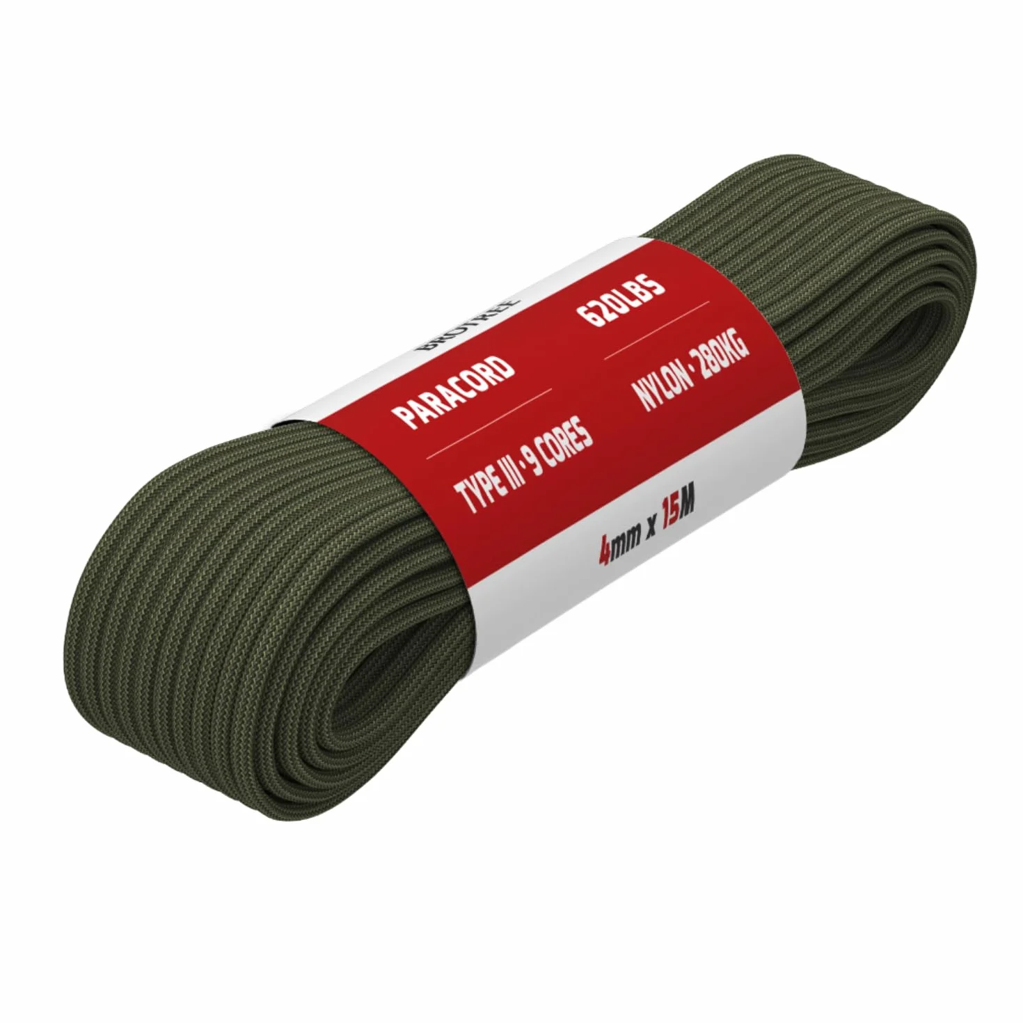 Brotree Paracord 4mm 9 Fili 100% Nylon Corda Tipo III 280kg Carico di Rottura 15m
