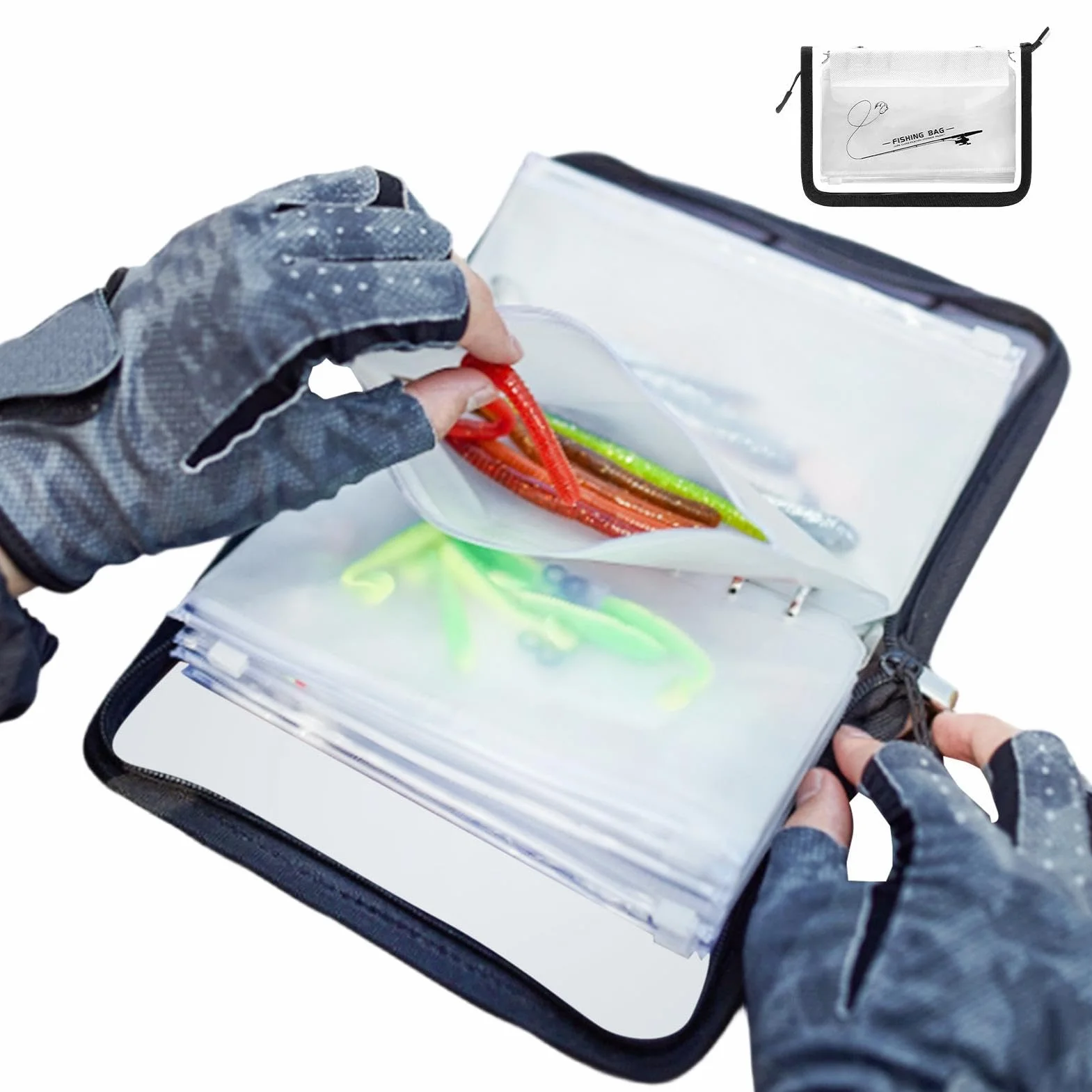 Borsa Per Esche Artificiali Raccoglitore PVC Trasparente 10 Pagine Impermeabile Impugnatura Rinforzata