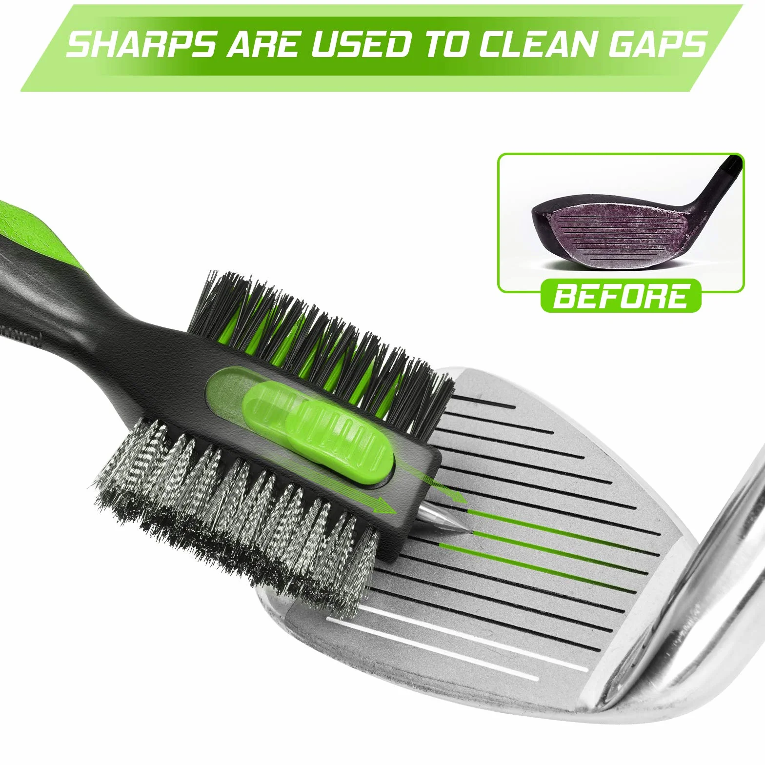 Spazzola 2 in 1 per Golf Club e Groove Cleaner con Cerniera Retrattile - Testa Multifunzione con Setole in Nylon e Filo