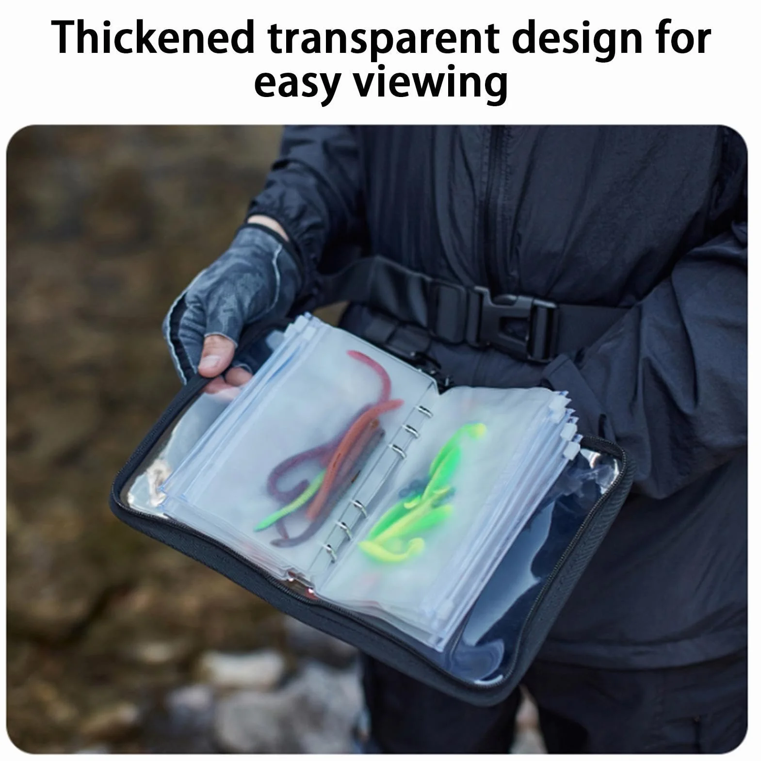 Borsa Per Esche Artificiali Raccoglitore PVC Trasparente 10 Pagine Impermeabile Impugnatura Rinforzata