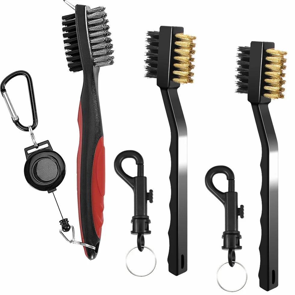 Senhai Mazza da Golf Spazzole Groove Pulizia 3 Pezzi Setole Metallo 0,6m Retrattile Zip-Line Moschettone Alluminio