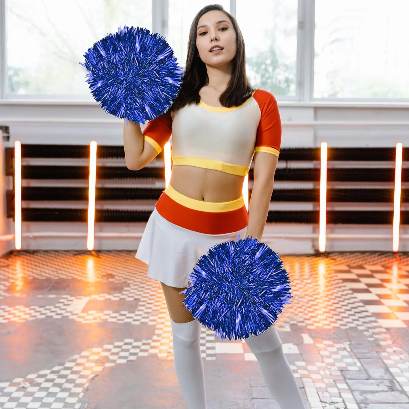 Cheerleading Pom Pom 12 Pezzi Fiore a Mano per Ballare Feste Sportive Riutilizzabili Blu