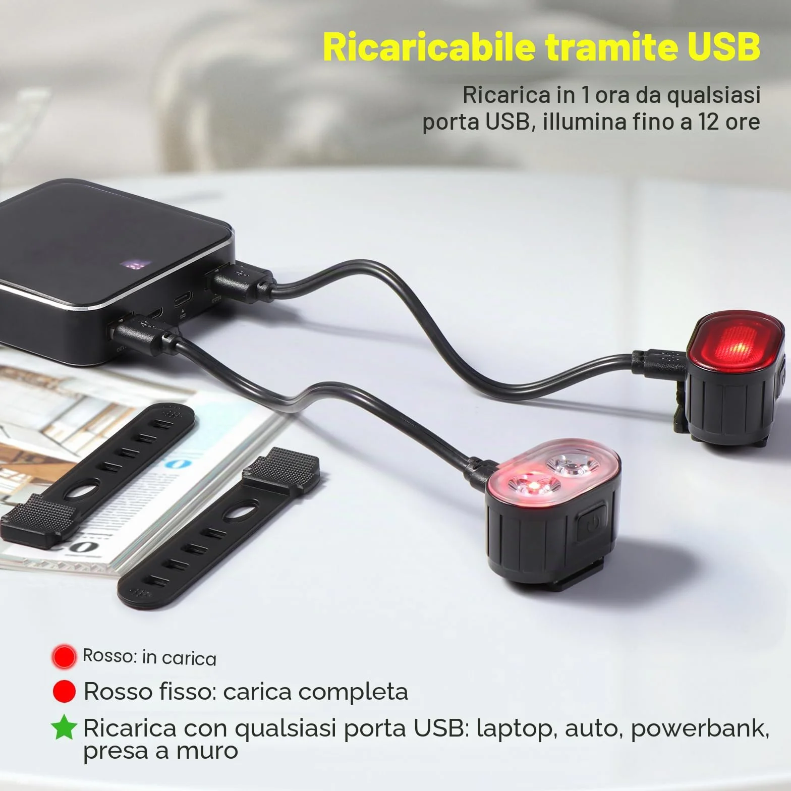 Oderra Luci Bicicletta LED Ricaricabili USB Impermeabili IPX5, 4+6 Modalità Ultra Luminose, Luce Bici Anteriore e Posteriore