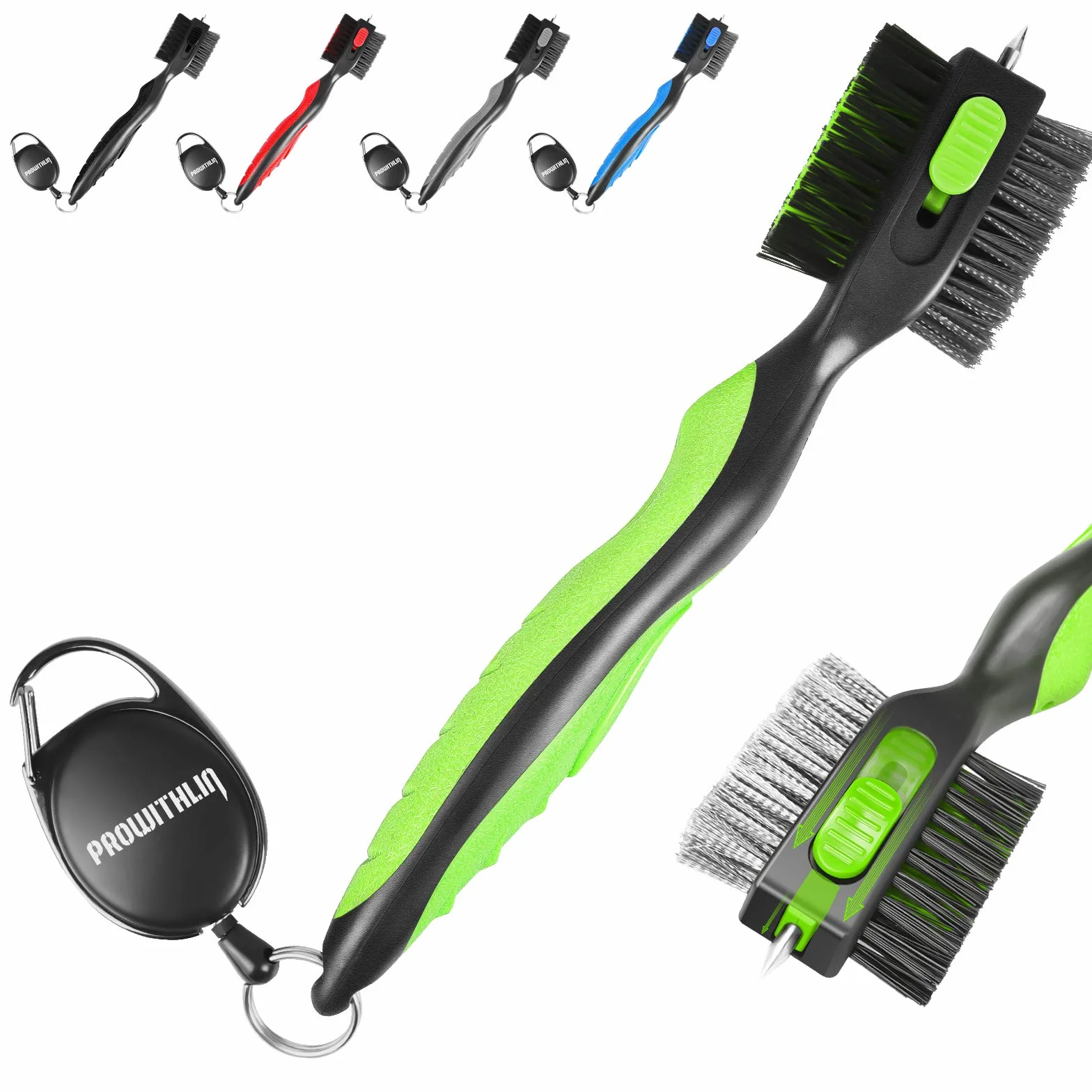 Spazzola 2 in 1 per Golf Club e Groove Cleaner con Cerniera Retrattile - Testa Multifunzione con Setole in Nylon e Filo