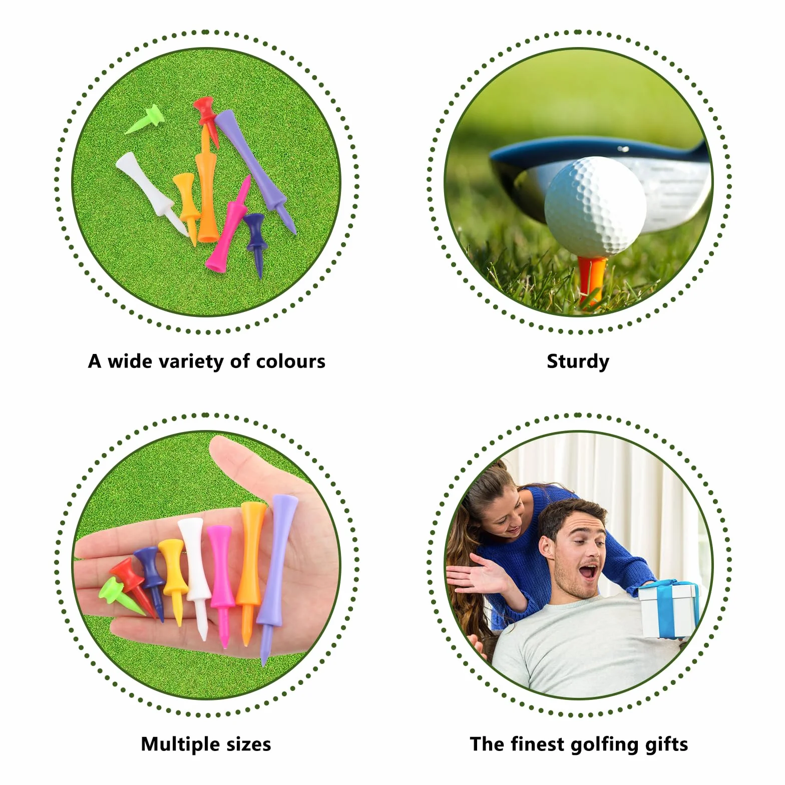 Castle Tee 125 Pezzi Tee da Golf in Plastica Multicolore Infrangibile Riutilizzabile Portatile