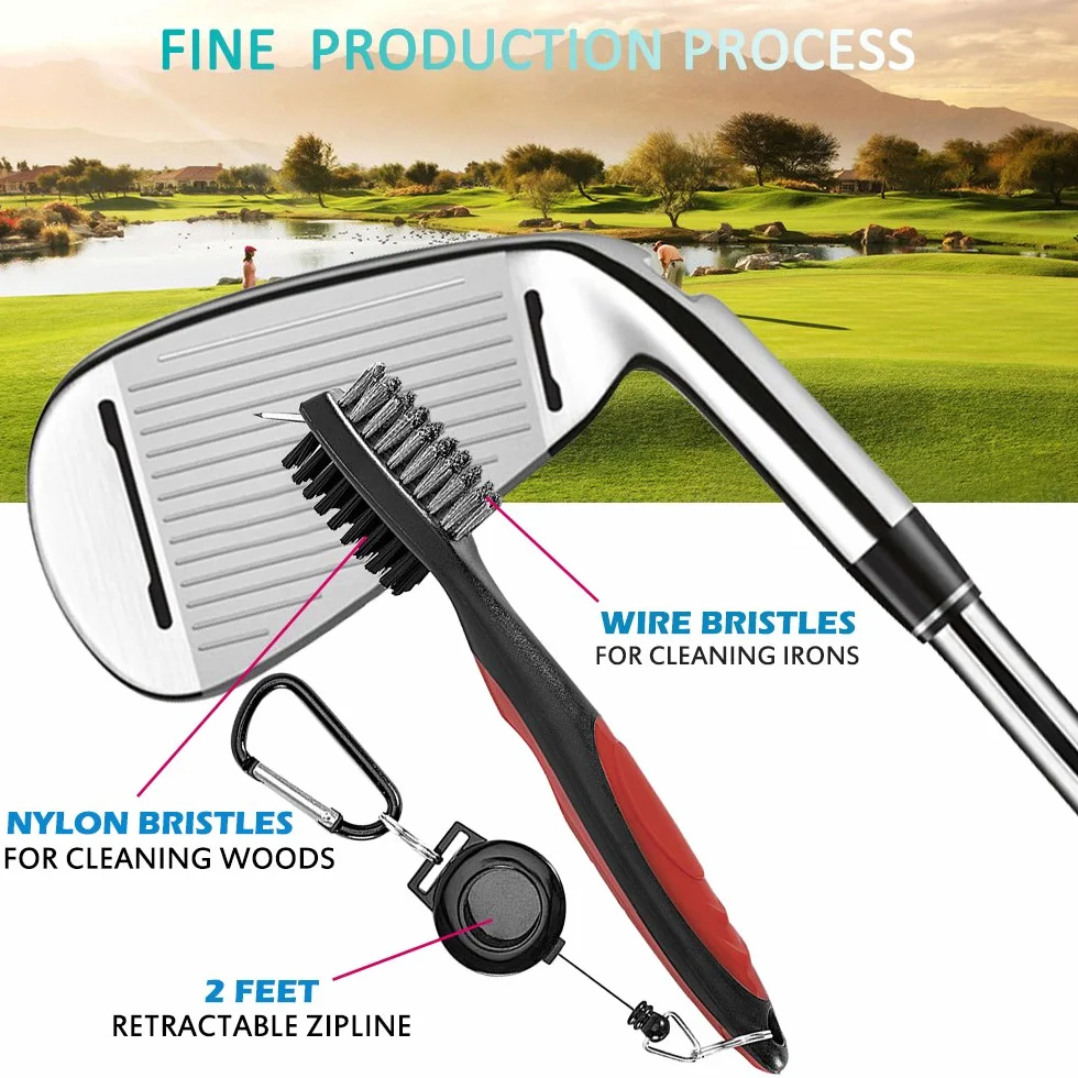 Senhai Mazza da Golf Spazzole Groove Pulizia 3 Pezzi Setole Metallo 0,6m Retrattile Zip-Line Moschettone Alluminio