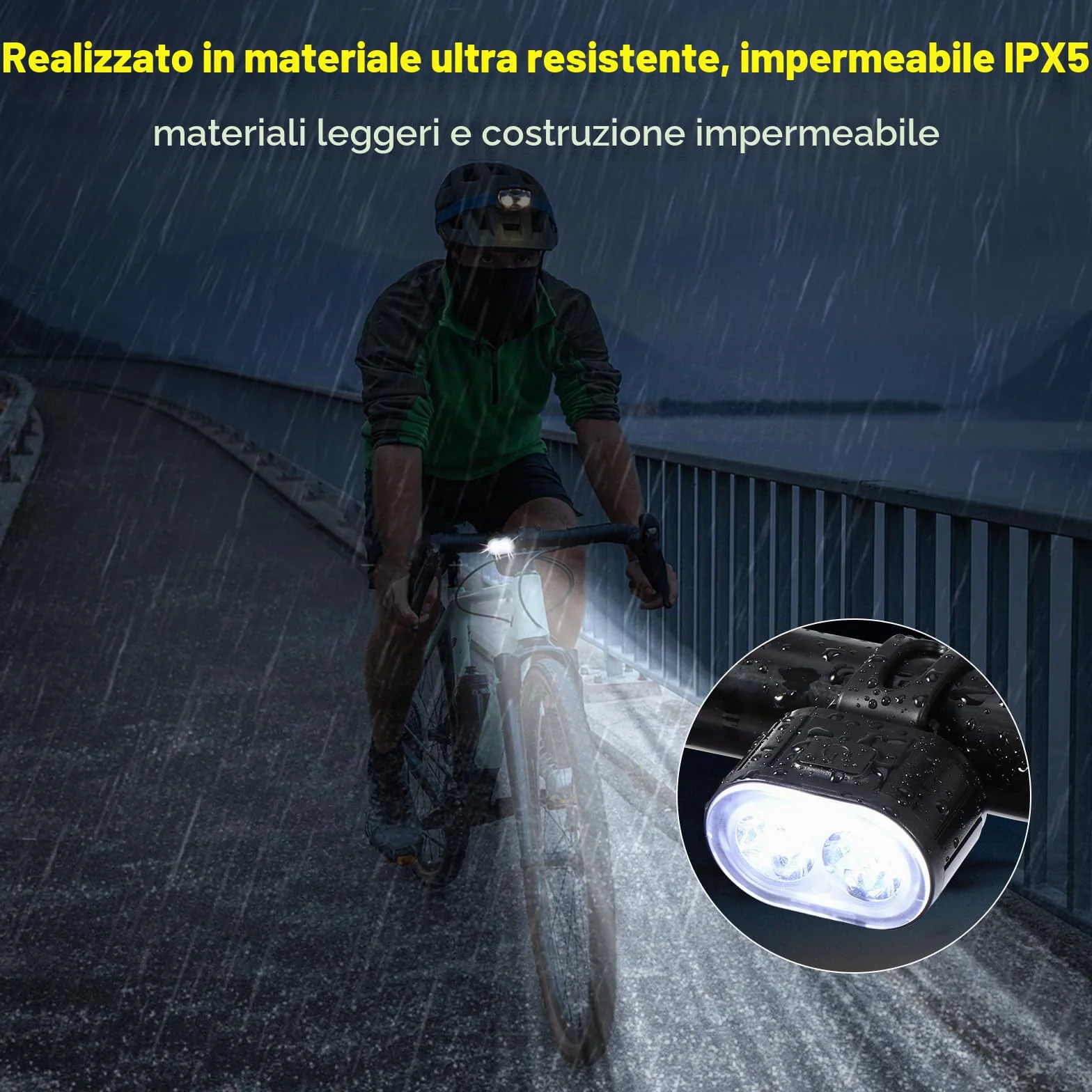 Oderra Luci Bicicletta LED Ricaricabili USB Impermeabili IPX5, 4+6 Modalità Ultra Luminose, Luce Bici Anteriore e Posteriore