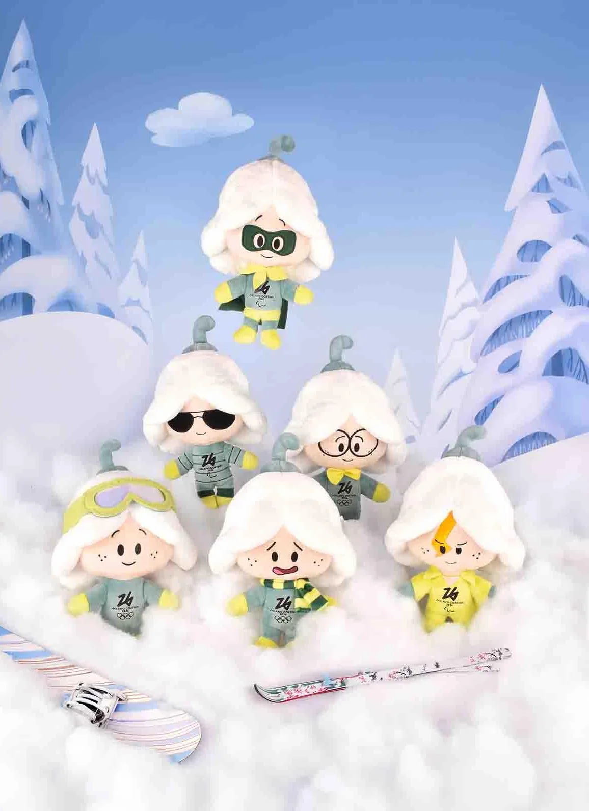 Doudou et Compagnie Milano Cortina 2026 Peluche Ufficiale Sport FLO Maschera da Sci Morbidissima Collezione Flo Olimpica Mascotte Tina & Milo Giochi Invernali 20 cm