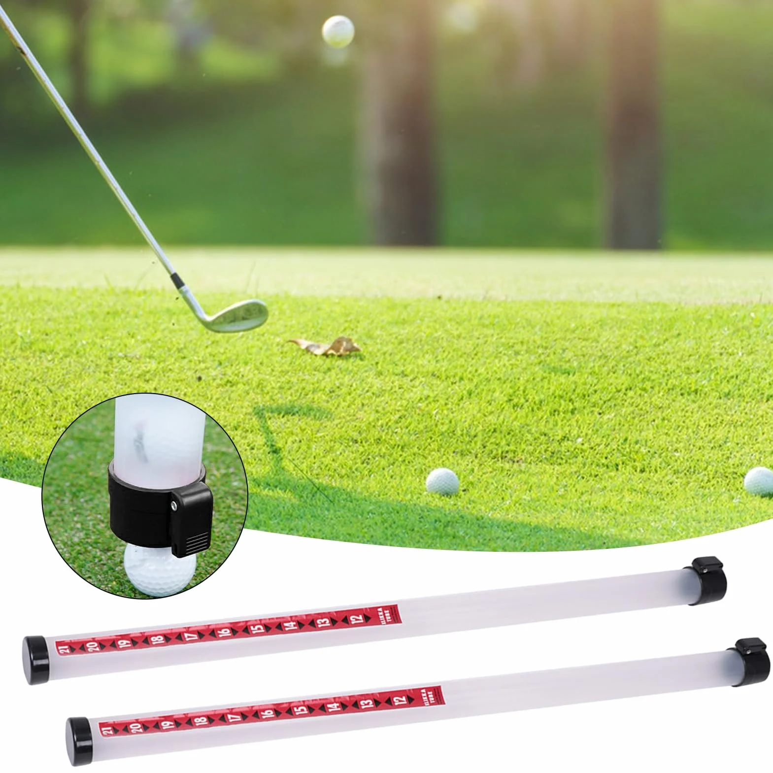 Raccoglitore di Palline da Golf Professionale 21 Palline Tubo Rilascio Plastica Ventosa 35,8 cm
