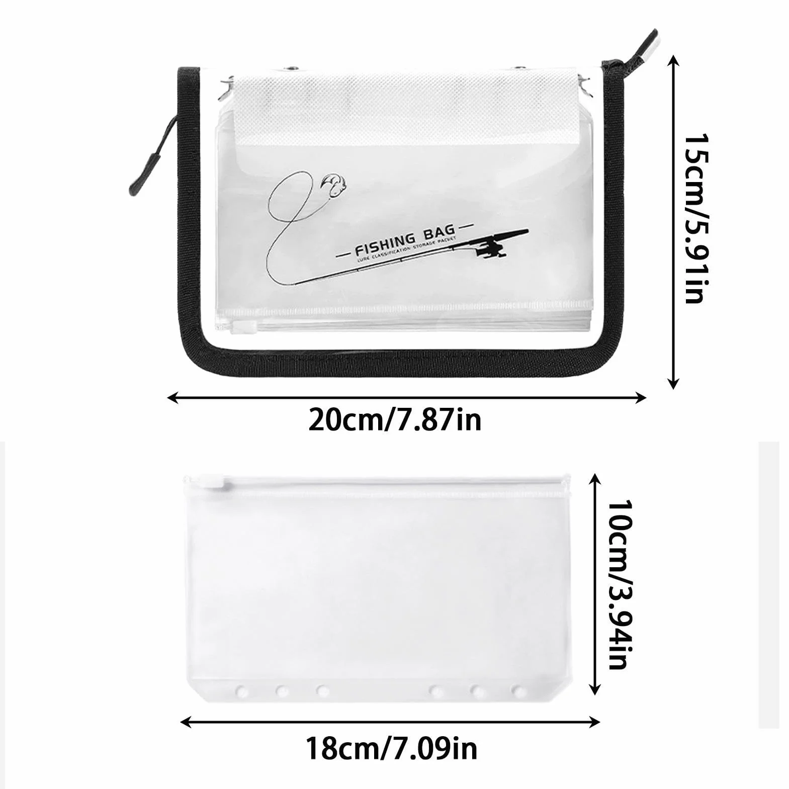 Borsa Per Esche Artificiali Raccoglitore PVC Trasparente 10 Pagine Impermeabile Impugnatura Rinforzata