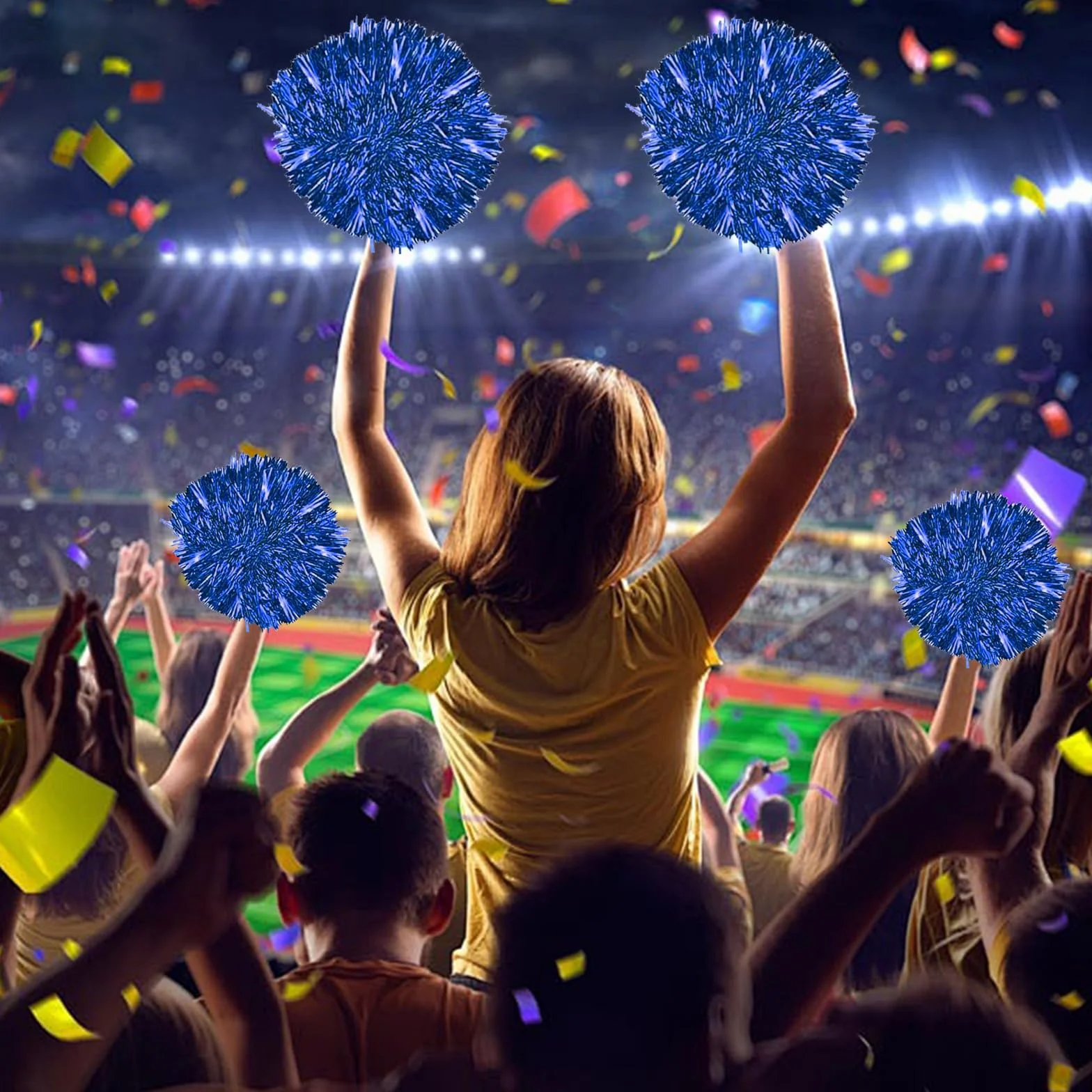 Cheerleading Pom Pom 12 Pezzi Fiore a Mano per Ballare Feste Sportive Riutilizzabili Blu