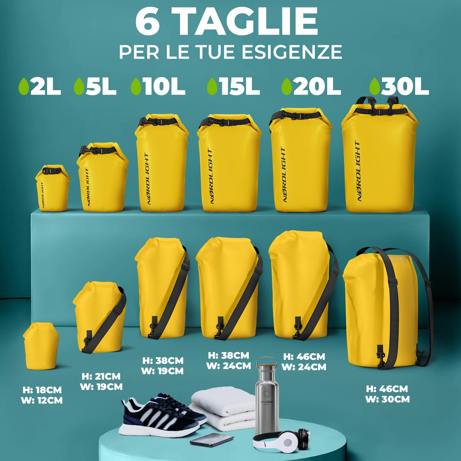Nordlight Dry Bag Sacca Impermeabile Zaino 2l 5l 10l 15l 20l 30l Borsa Stagna Chiusura a Rotolo
