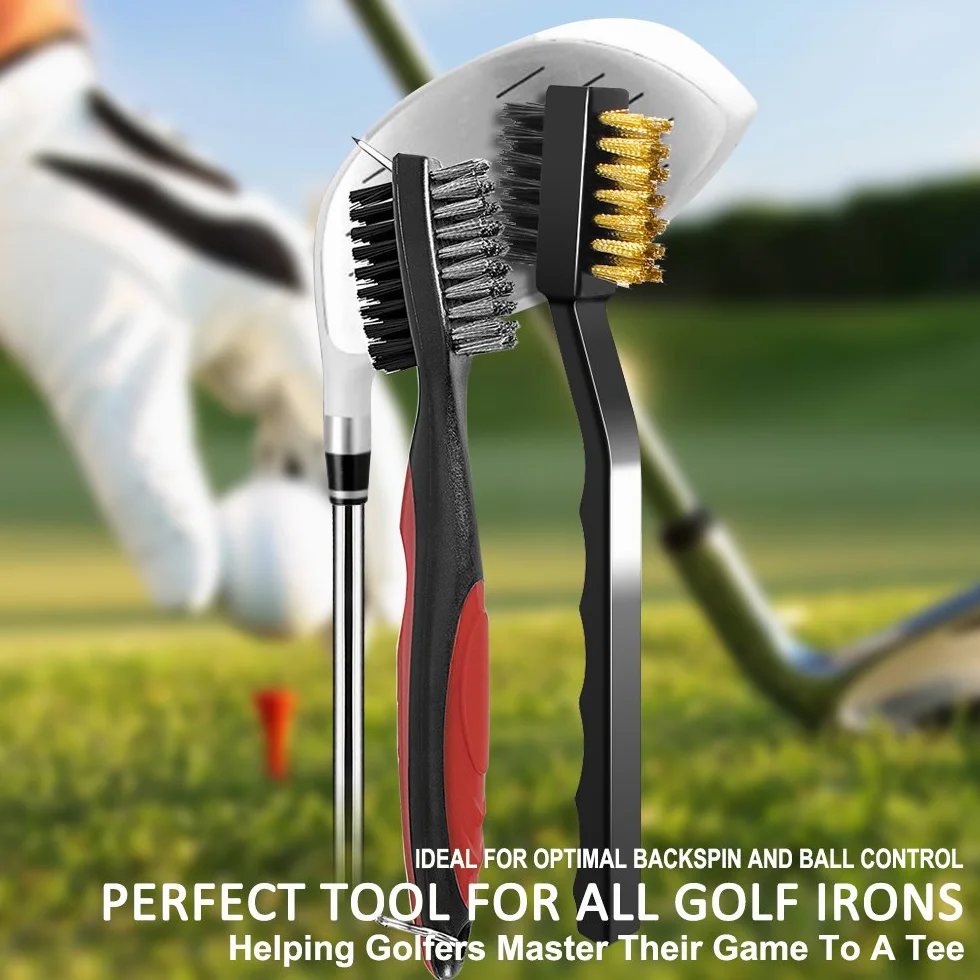 Senhai Mazza da Golf Spazzole Groove Pulizia 3 Pezzi Setole Metallo 0,6m Retrattile Zip-Line Moschettone Alluminio