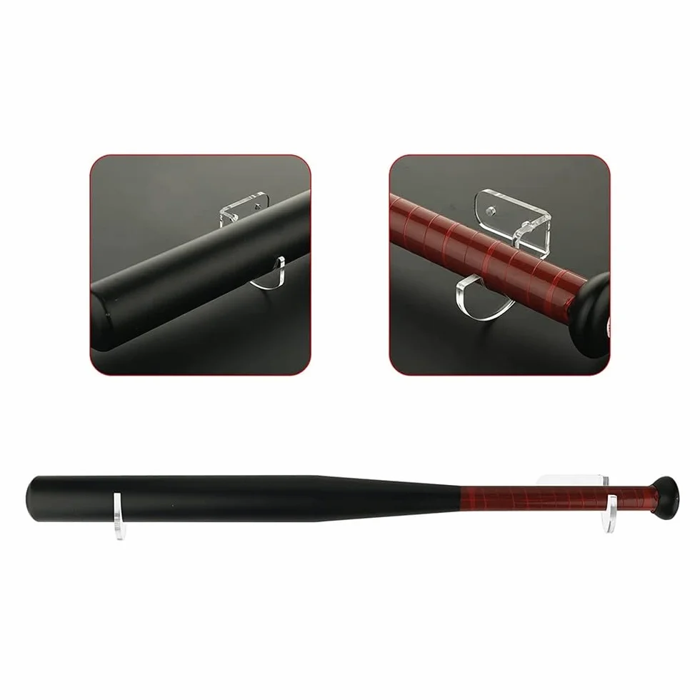 2 paia di supporti da parete per mazza da baseball, espositore multifunzionale da parete per mazza da baseball in acrilico con viti nascoste per la visualizzazione