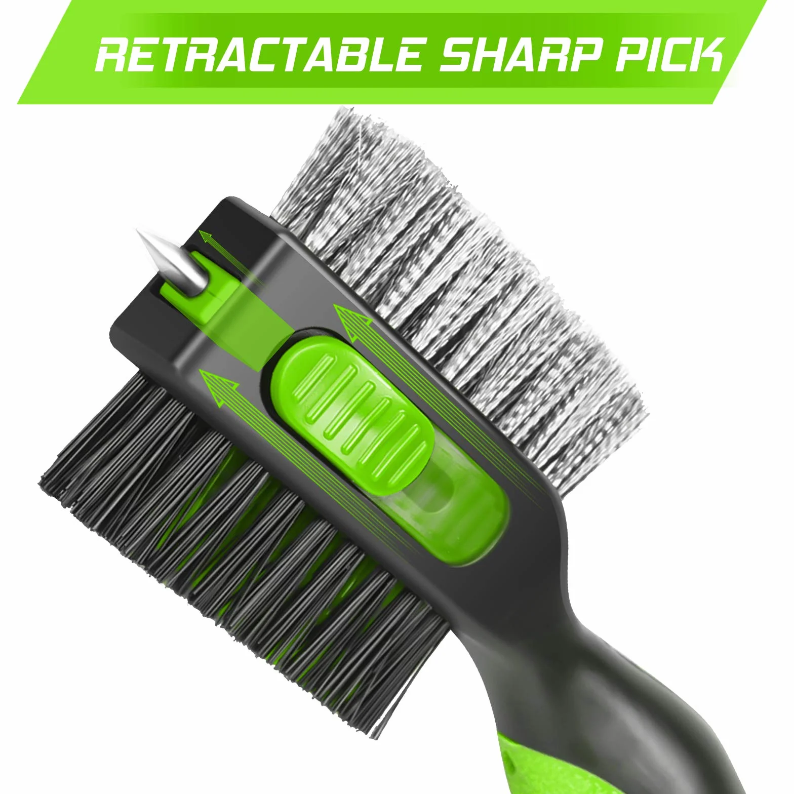 Spazzola 2 in 1 per Golf Club e Groove Cleaner con Cerniera Retrattile - Testa Multifunzione con Setole in Nylon e Filo