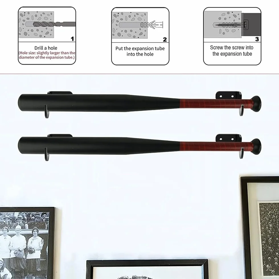 2 paia di supporti da parete per mazza da baseball, espositore multifunzionale da parete per mazza da baseball in acrilico con viti nascoste per la visualizzazione