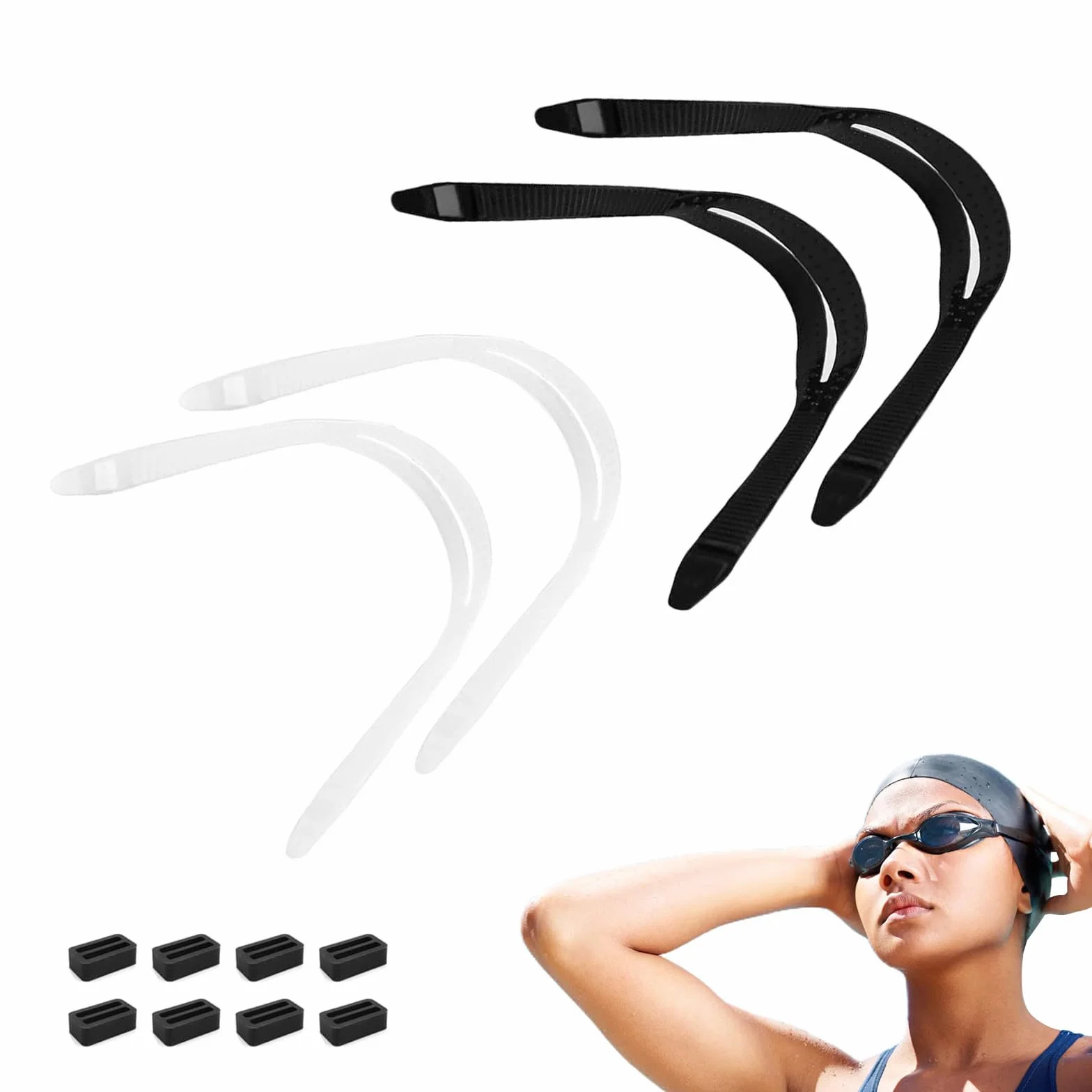 Silicon Mask Strap 4 Pezzi, Silicone Spesso, Nero/Trasparente Cinturino per Maschera Subacquea, Snorkeling Cinturino Maschera Silicone, con Fibbia Regolabile, per Immersioni e Nuoto