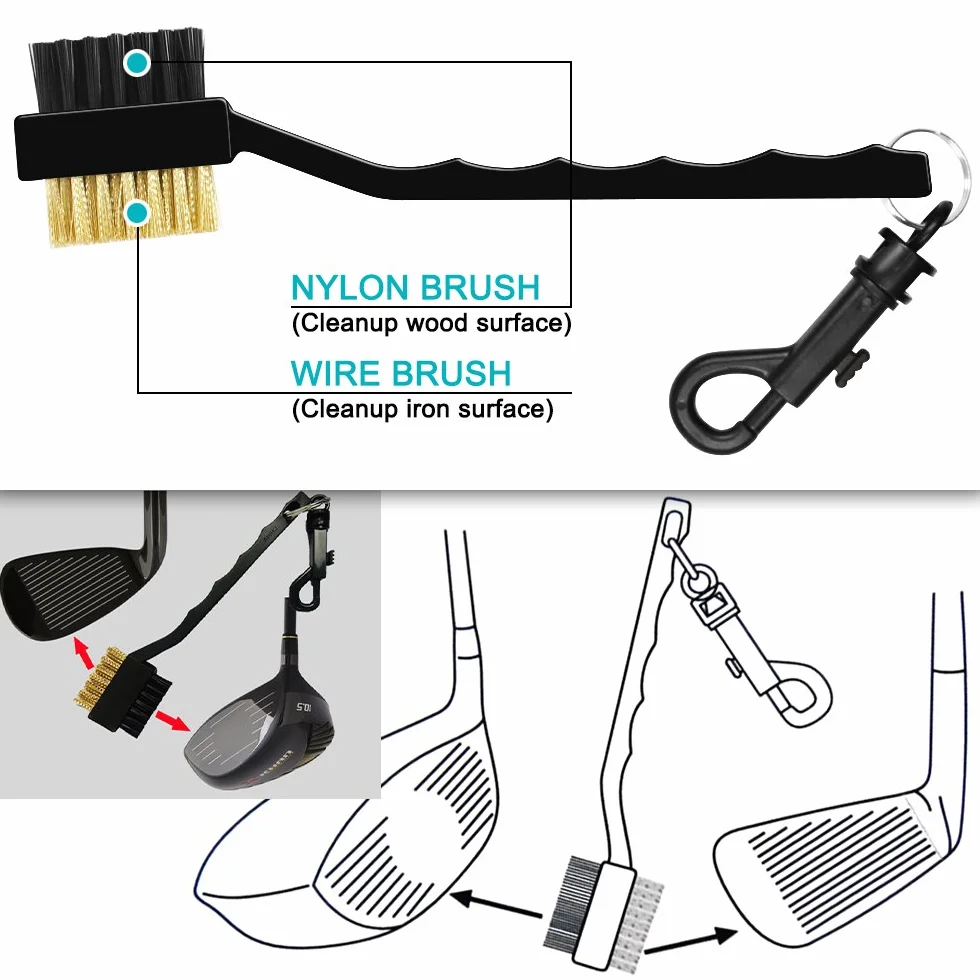 Senhai Mazza da Golf Spazzole Groove Pulizia 3 Pezzi Setole Metallo 0,6m Retrattile Zip-Line Moschettone Alluminio