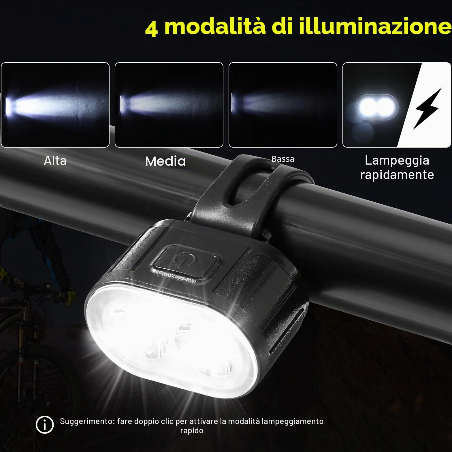 Oderra Luci Bicicletta LED Ricaricabili USB Impermeabili IPX5, 4+6 Modalità Ultra Luminose, Luce Bici Anteriore e Posteriore