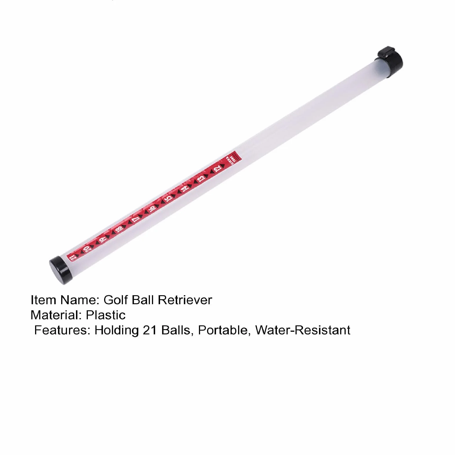 Raccoglitore di Palline da Golf Professionale 21 Palline Tubo Rilascio Plastica Ventosa 35,8 cm