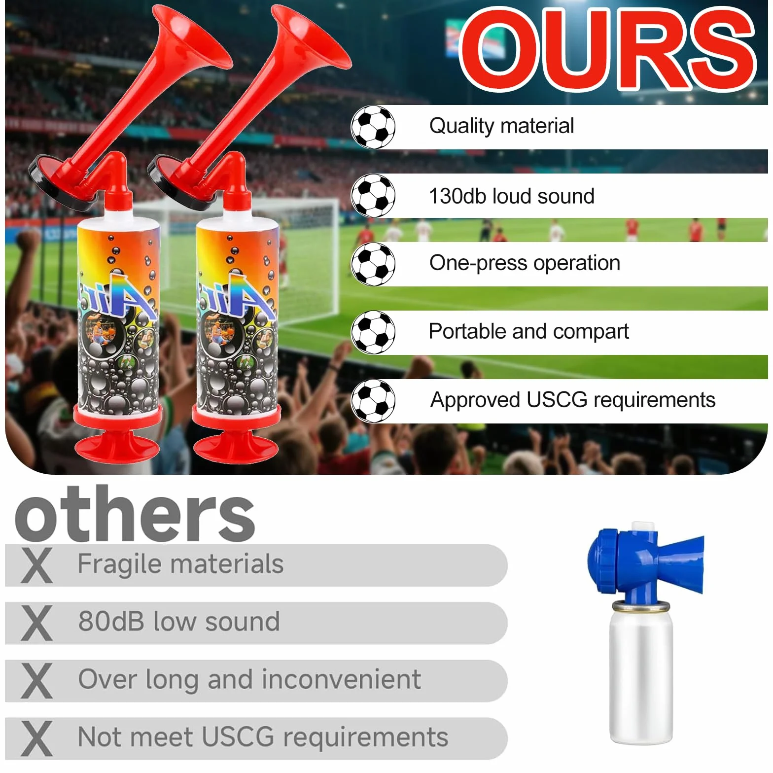 Fanfare Air Horn Estremamente Forte, Tromba da Stadio Portatile, per Partite di Calcio e Nautica