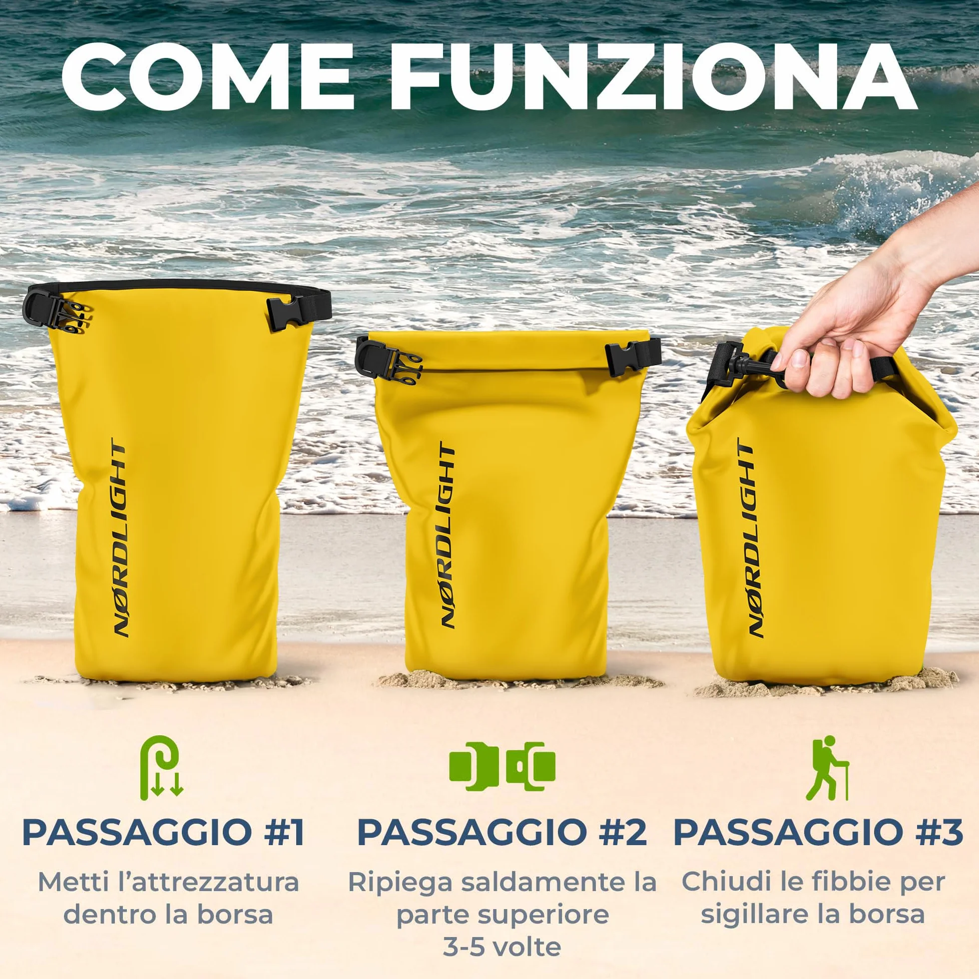 Nordlight Dry Bag Sacca Impermeabile Zaino 2l 5l 10l 15l 20l 30l Borsa Stagna Chiusura a Rotolo