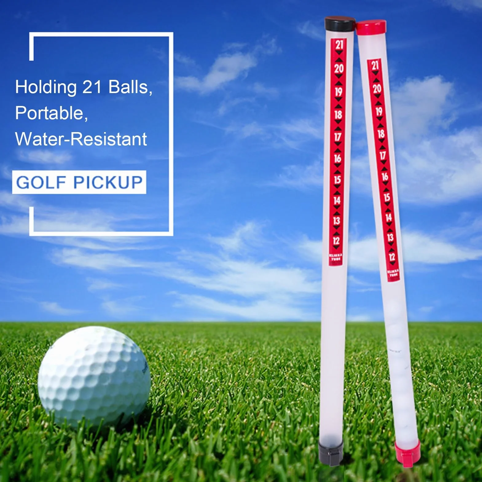 Raccoglitore di Palline da Golf Professionale 21 Palline Tubo Rilascio Plastica Ventosa 35,8 cm