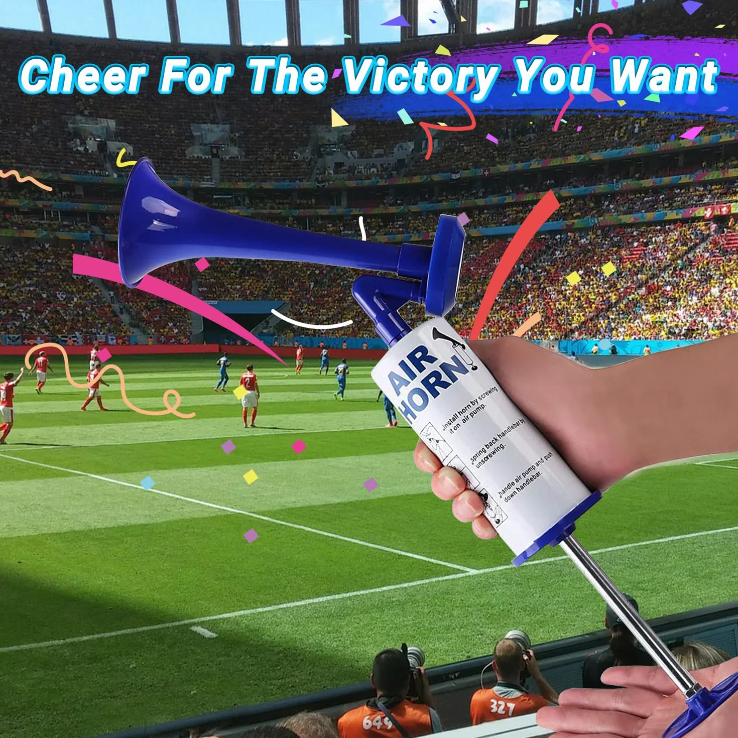 Tromba d'aria Portatile Qidoe Tromba da Stadio Riutilizzabile con Pompa per Partite di Calcio, Self-Defense Horn, Nautica